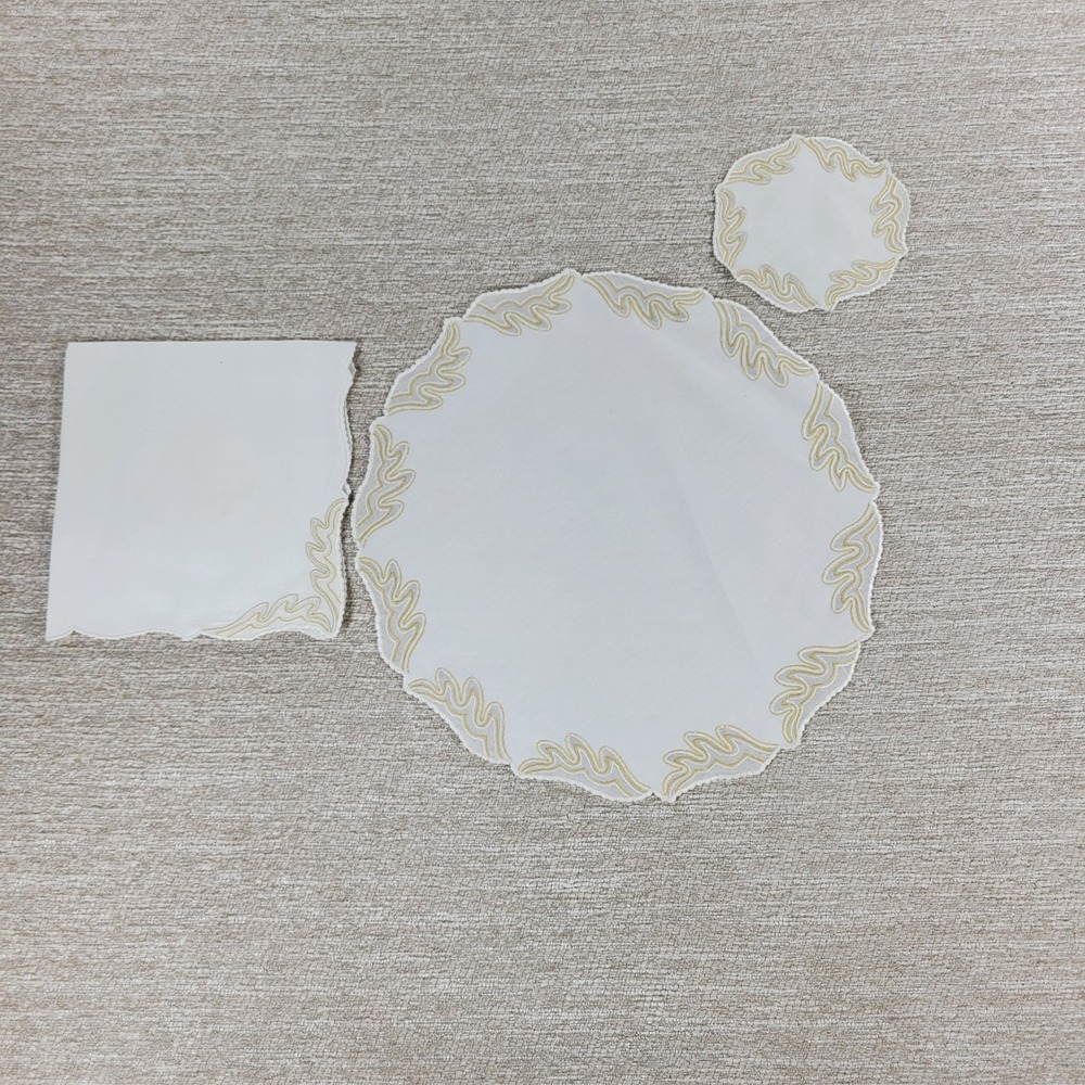 VTG Georg Jensen Fine Linen Placemat Napkin Coaster Set of 4 Ivory Gold MCM